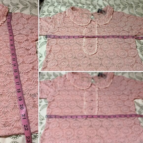 Modcloth Charismatic Classic Peter Pan Collar Pink Lace Top Daisy Lace M NWT - Picture 11 of 11